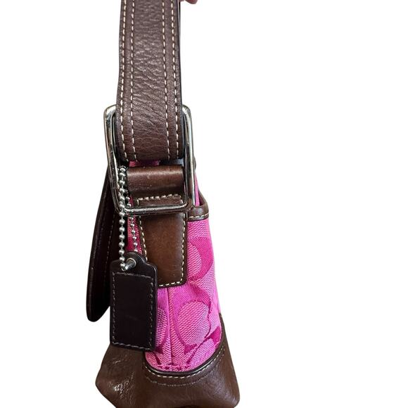 Coach Pink Hampton Signature C Canvas & Brown Leather Hobo Bag Y2K # F13018 - Picture 12 of 15
